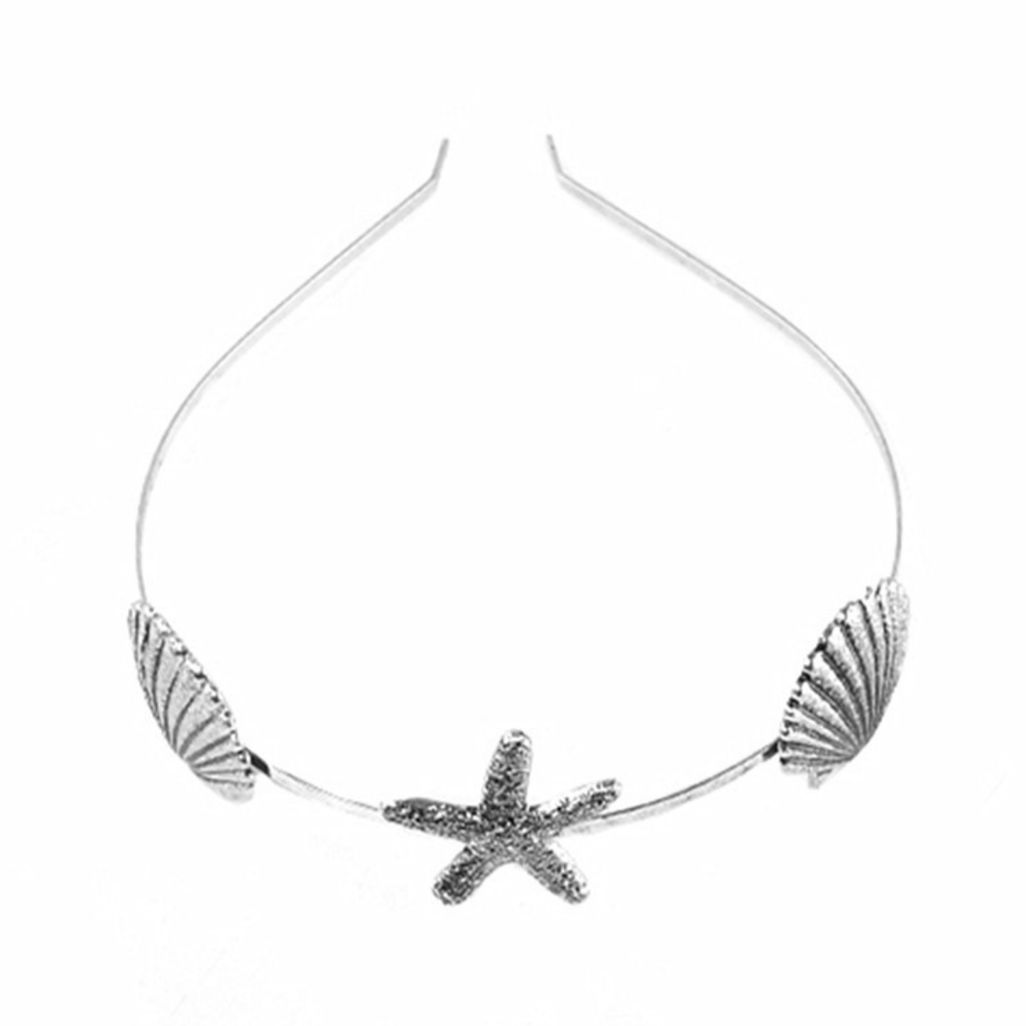 Burnished Silver Mermaid Headband Tiara | Shell & Sea Star Charm Crown