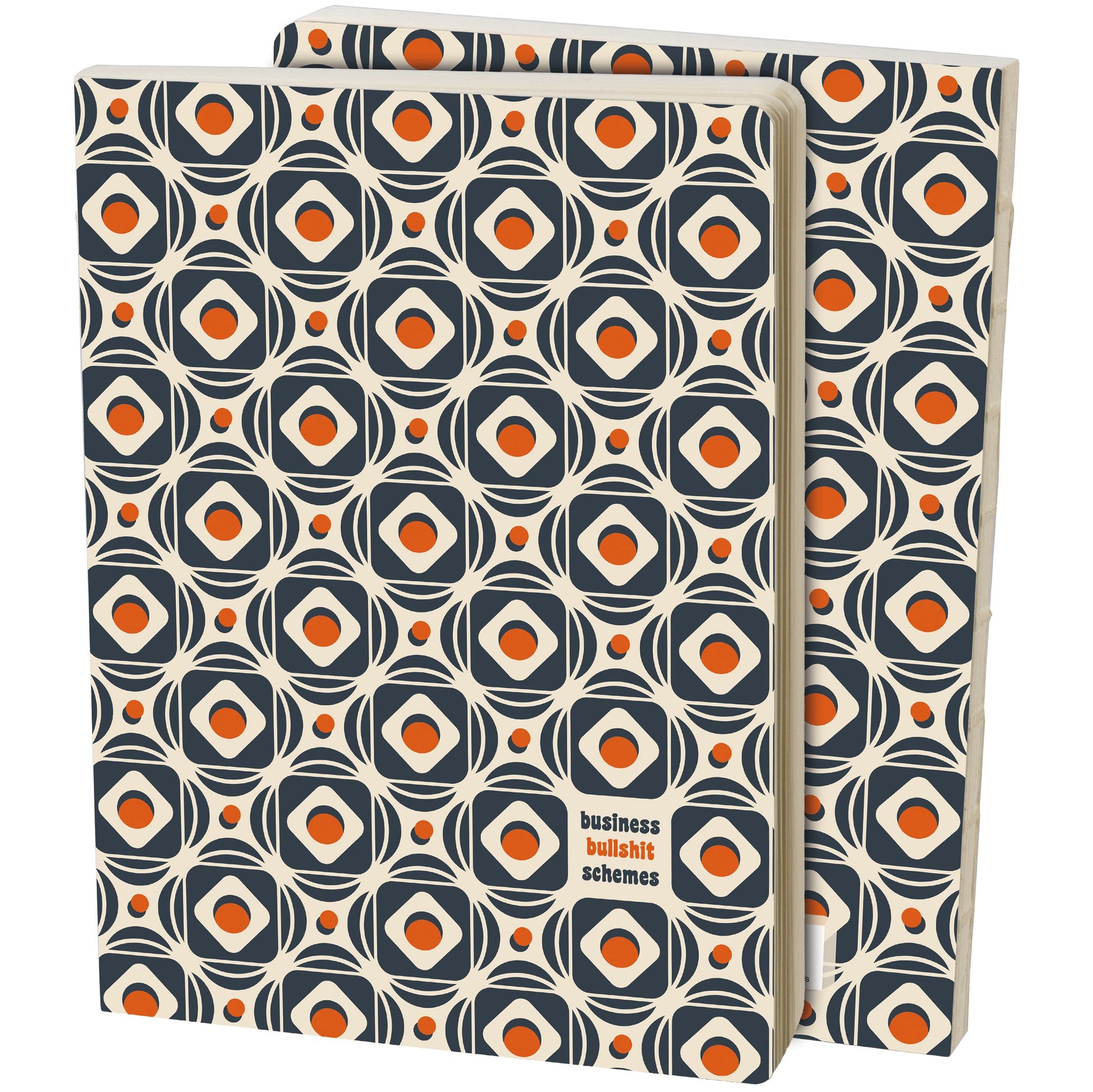 Front and back part of a notebook with a geometric pattern on a white background