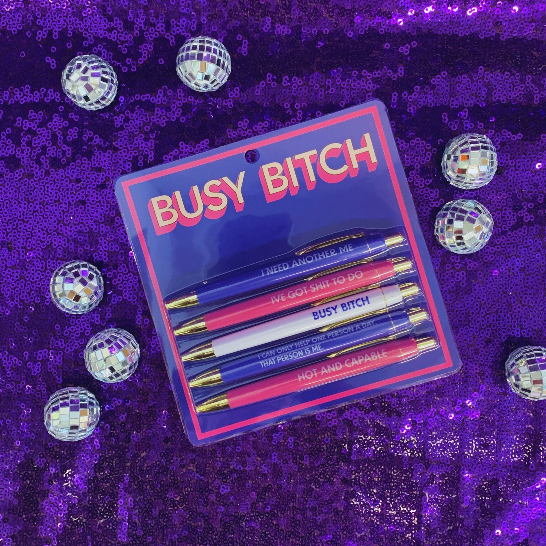 Busy Bitch Pen Set | Funny Unique Saying Pen | Set of 5 Black Ink Ballpoint Pen