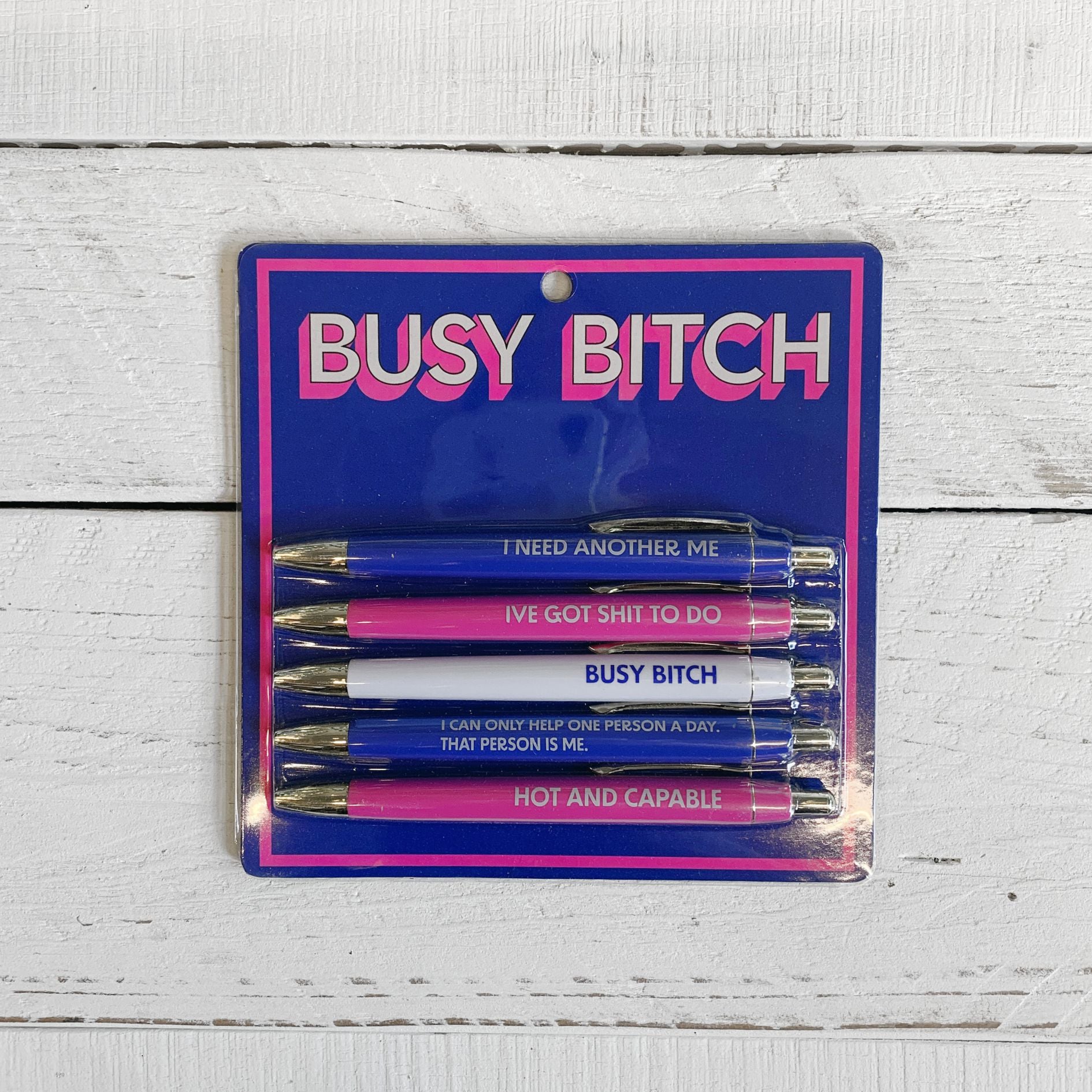 Busy Bitch Pen Set | Funny Unique Saying Pen | Set of 5 Black Ink Ballpoint Pen