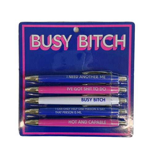 Busy Bitch Pen Set | Funny Unique Saying Pen | Set of 5 Black Ink Ballpoint Pen