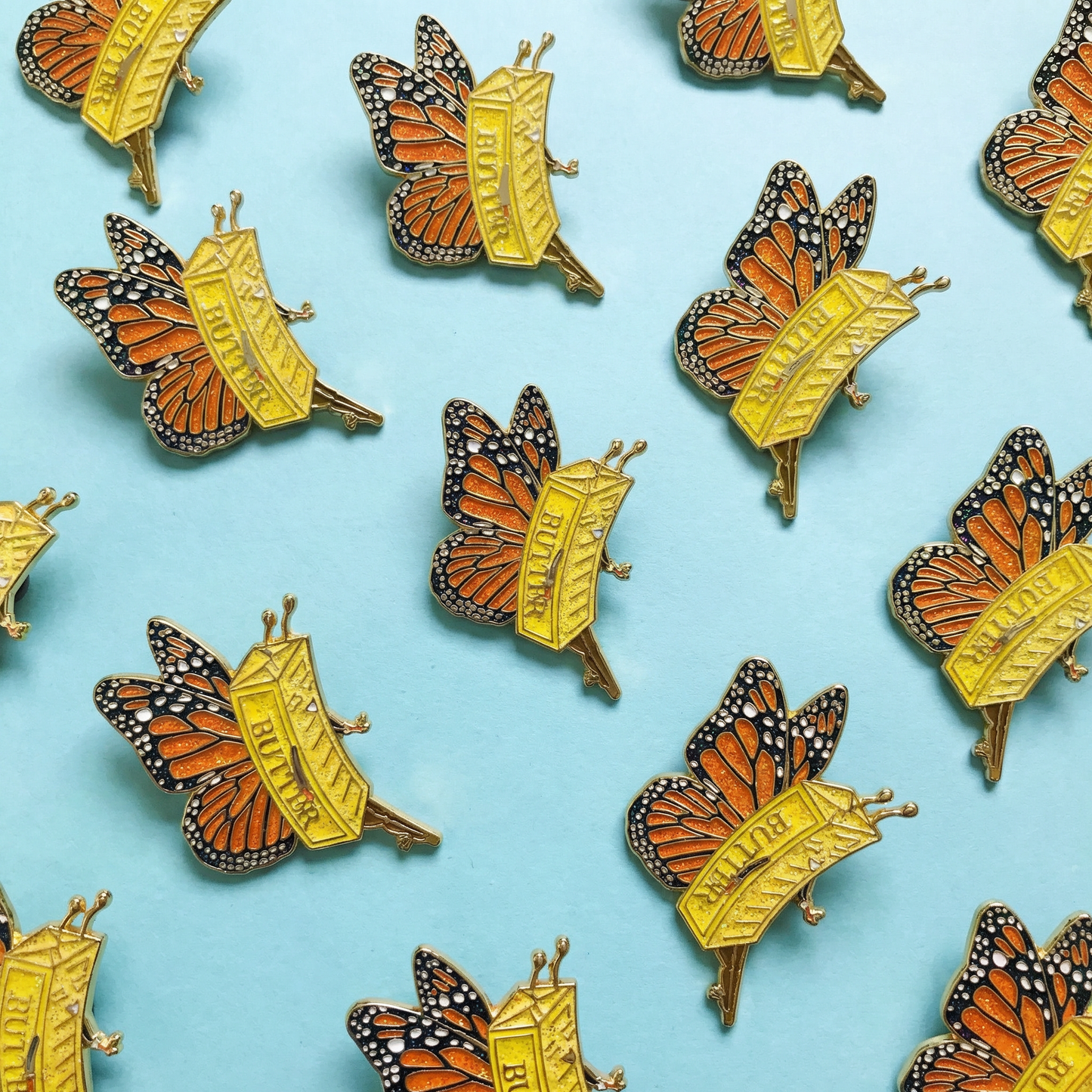 Butter Fly Soft Enamel Pin | Glitter Butter Stick Butterfly Pun Gold Pin