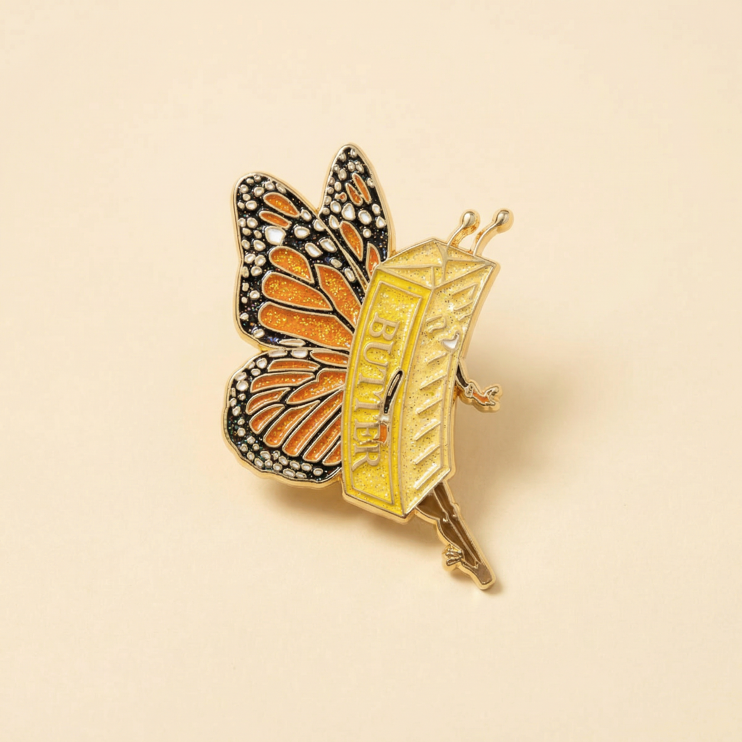Butter Fly Soft Enamel Pin | Glitter Butter Stick Butterfly Pun Gold Pin