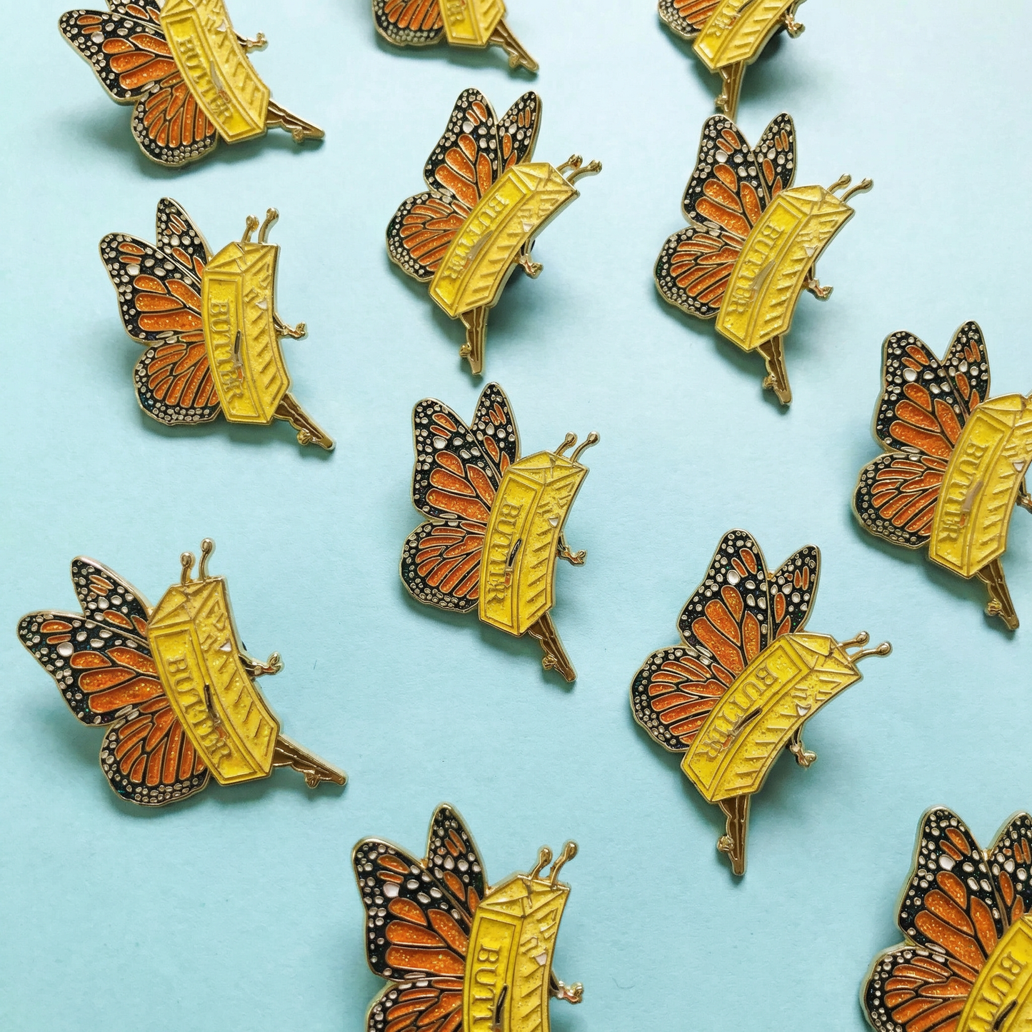Butter Fly Soft Enamel Pin | Glitter Butter Stick Butterfly Pun Gold Pin