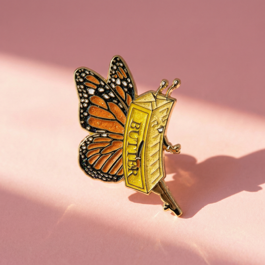 Butter Fly Soft Enamel Pin | Glitter Butter Stick Butterfly Pun Gold Pin