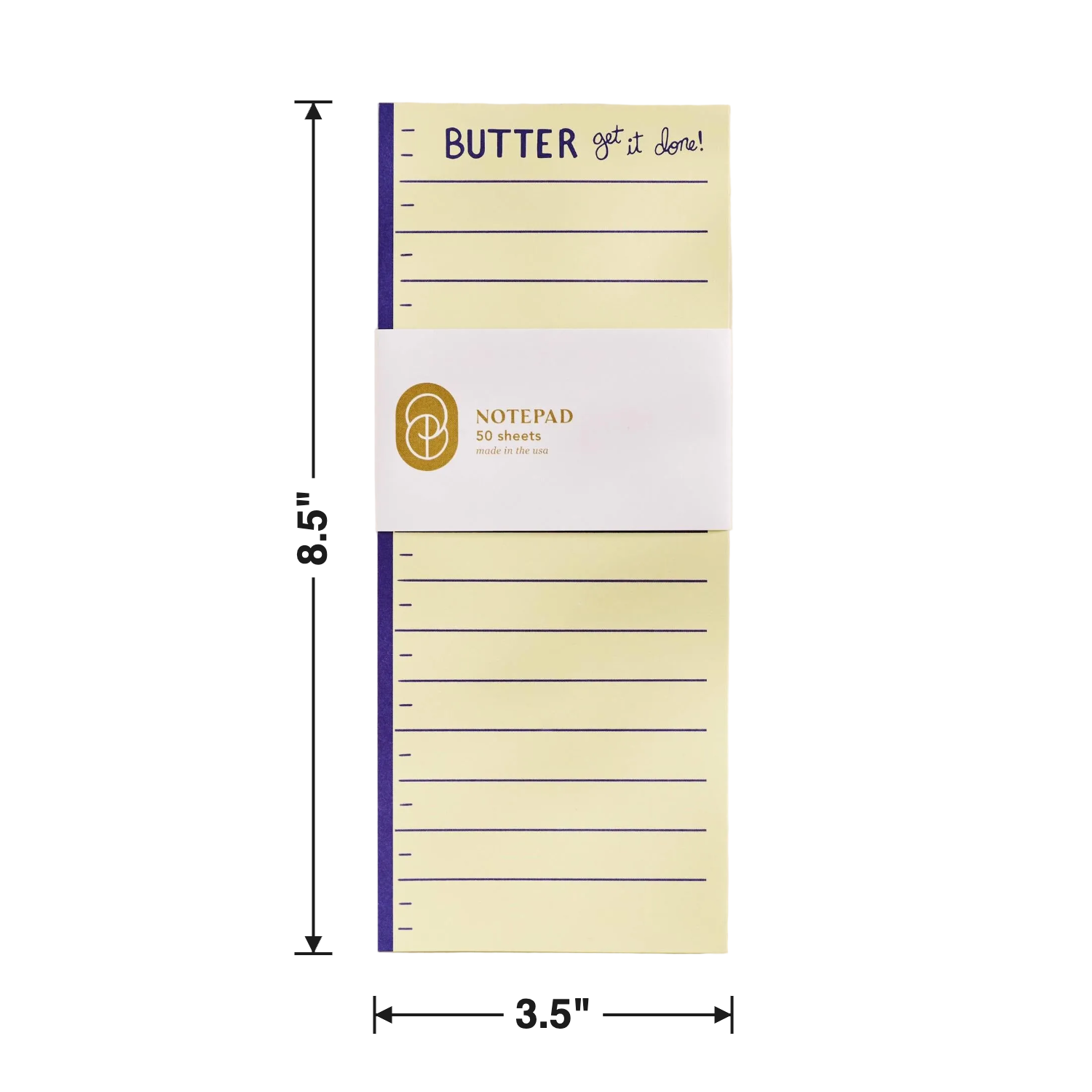 Size chart — 3.5" W x 8.5" H