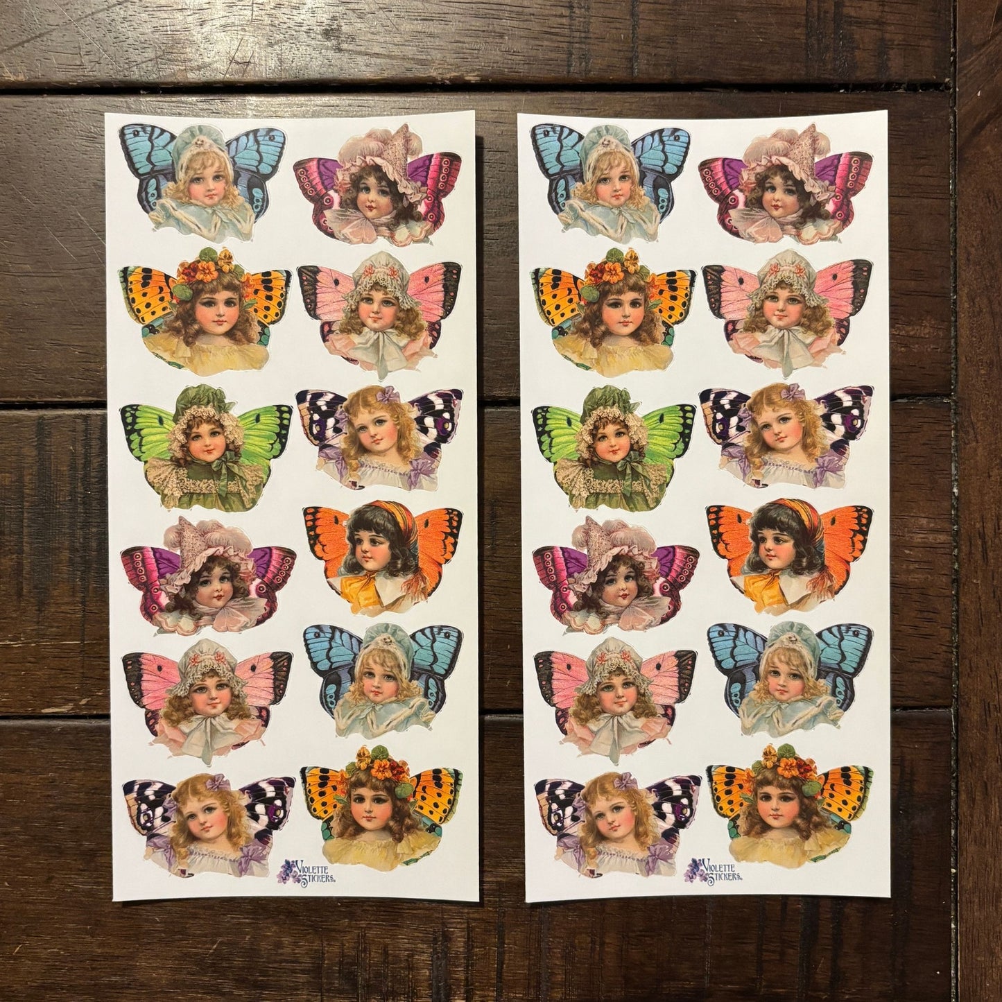 Butterfly Victorian Girls Stickers | 4" x 8" Paper Stickers | 2 Sheets-Violette Stickers-The Bullish Store