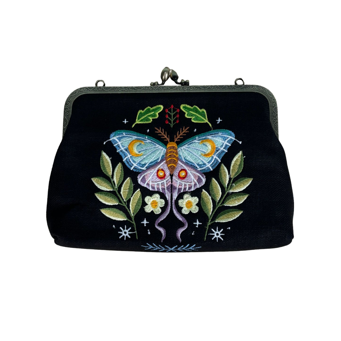 Butterfly Vintage Kisslock Bag | Embroidered Retro Handbag with Chain Strap