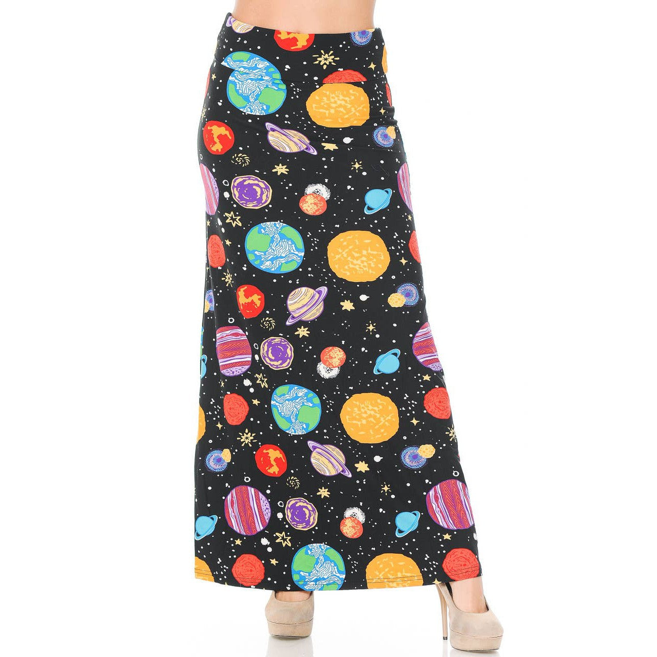 Buttery Smooth Planets in Space Maxi Skirt Sizes 0-3X Plus Size Available