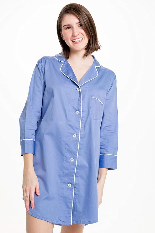 Button-Down Sleep Shirt in Blue [Sizes S/M and L/XL]