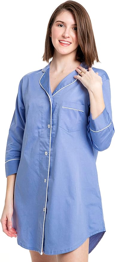 Button-Down Sleep Shirt in Blue [Sizes S/M and L/XL]