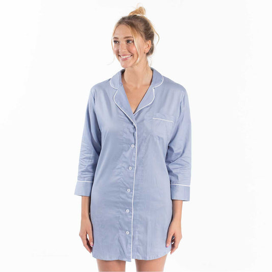 Button-Down Sleep Shirt in Blue [Sizes S/M and L/XL]