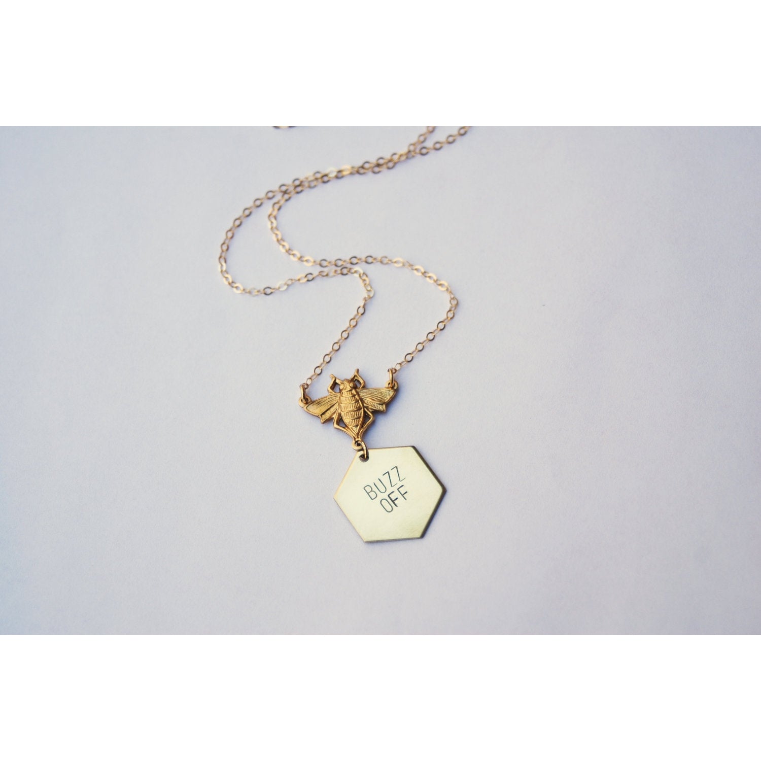 Buzz Off Stamped Brass Bee Necklace | Handmade