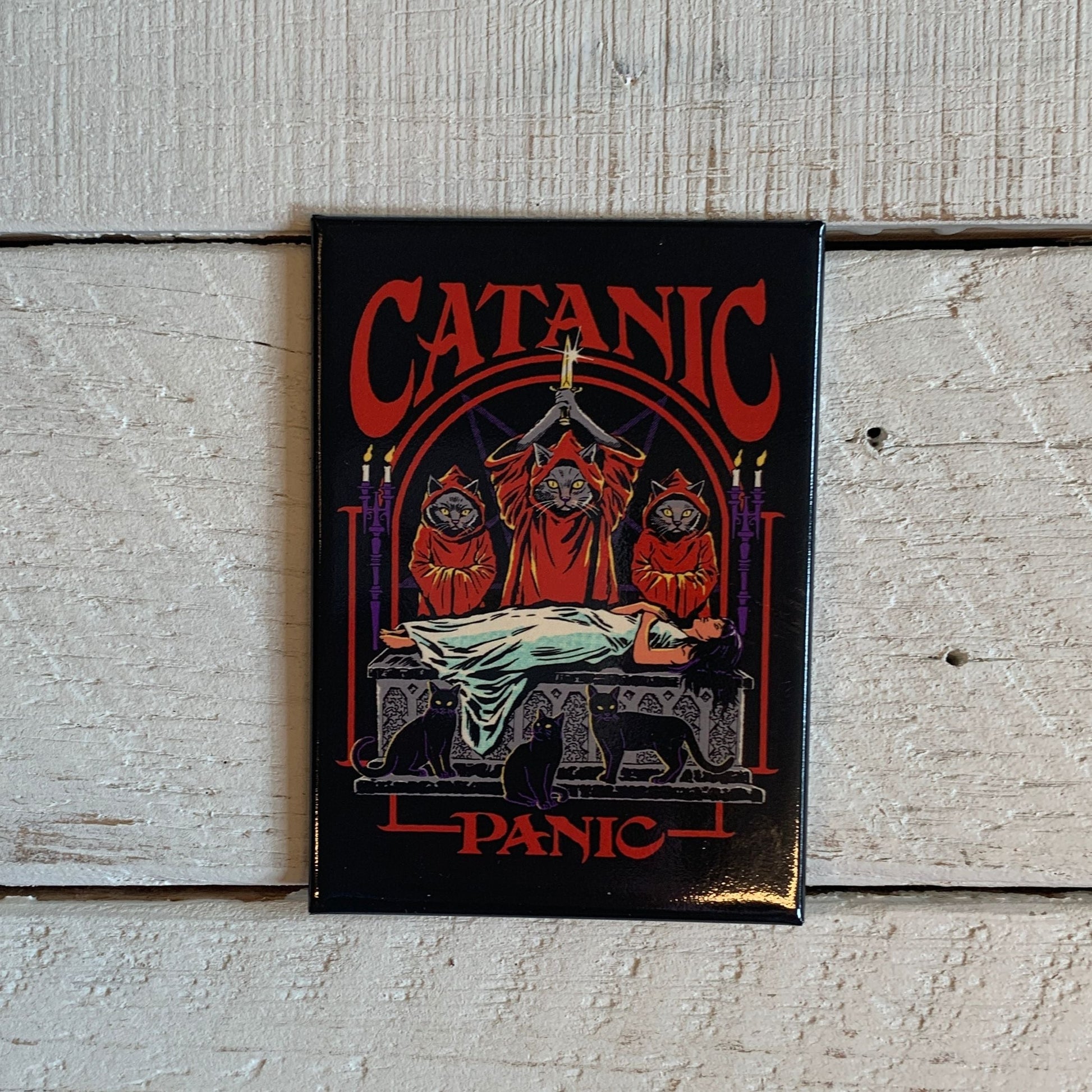 CATANIC PANIC Rectangular Magnet | '80s Children's Book Style Satirical Art by Steven Rhodes