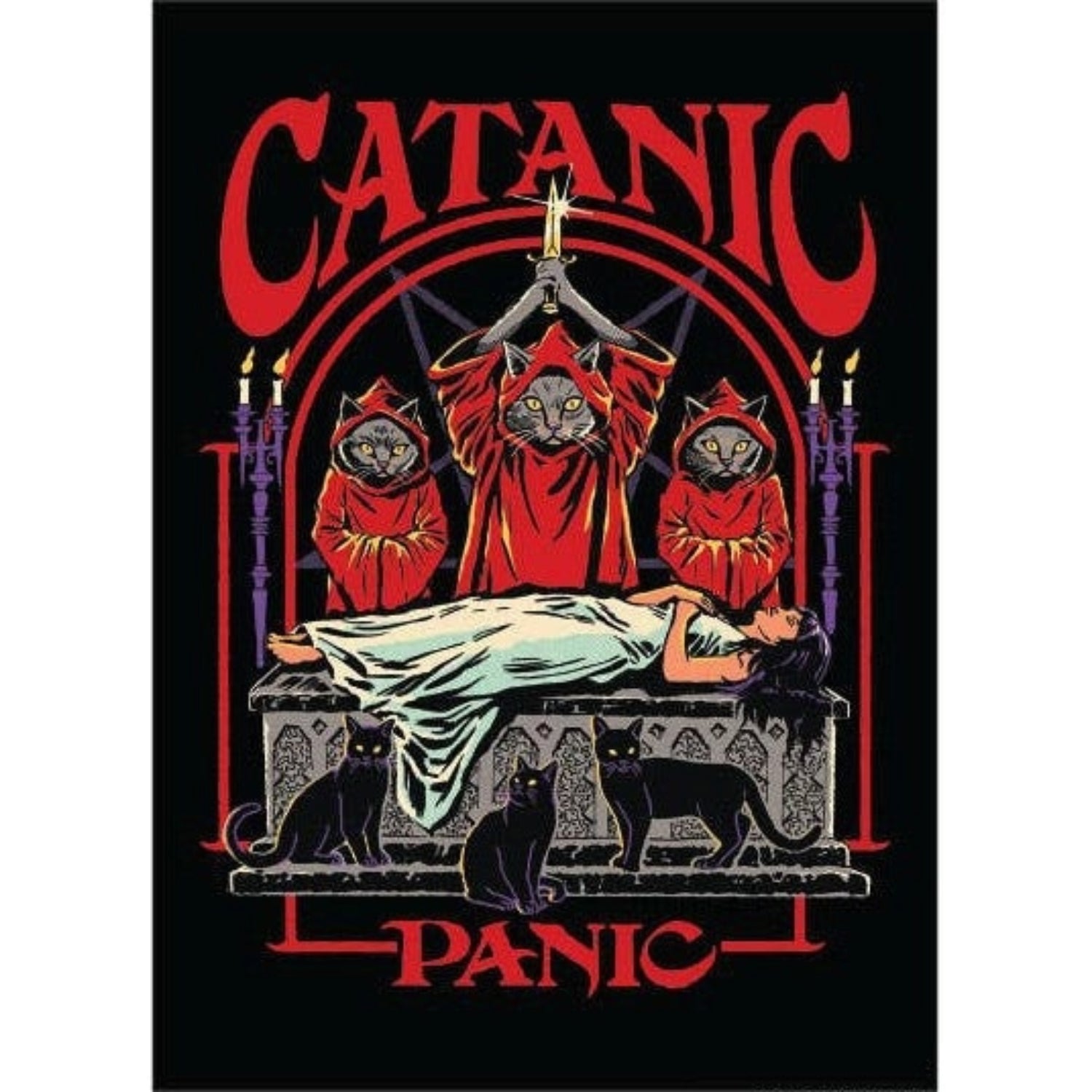 CATANIC PANIC Rectangular Magnet | '80s Children's Book Style Satirical Art by Steven Rhodes | 2.5" x 3.5"-Ephemera-The Bullish Store