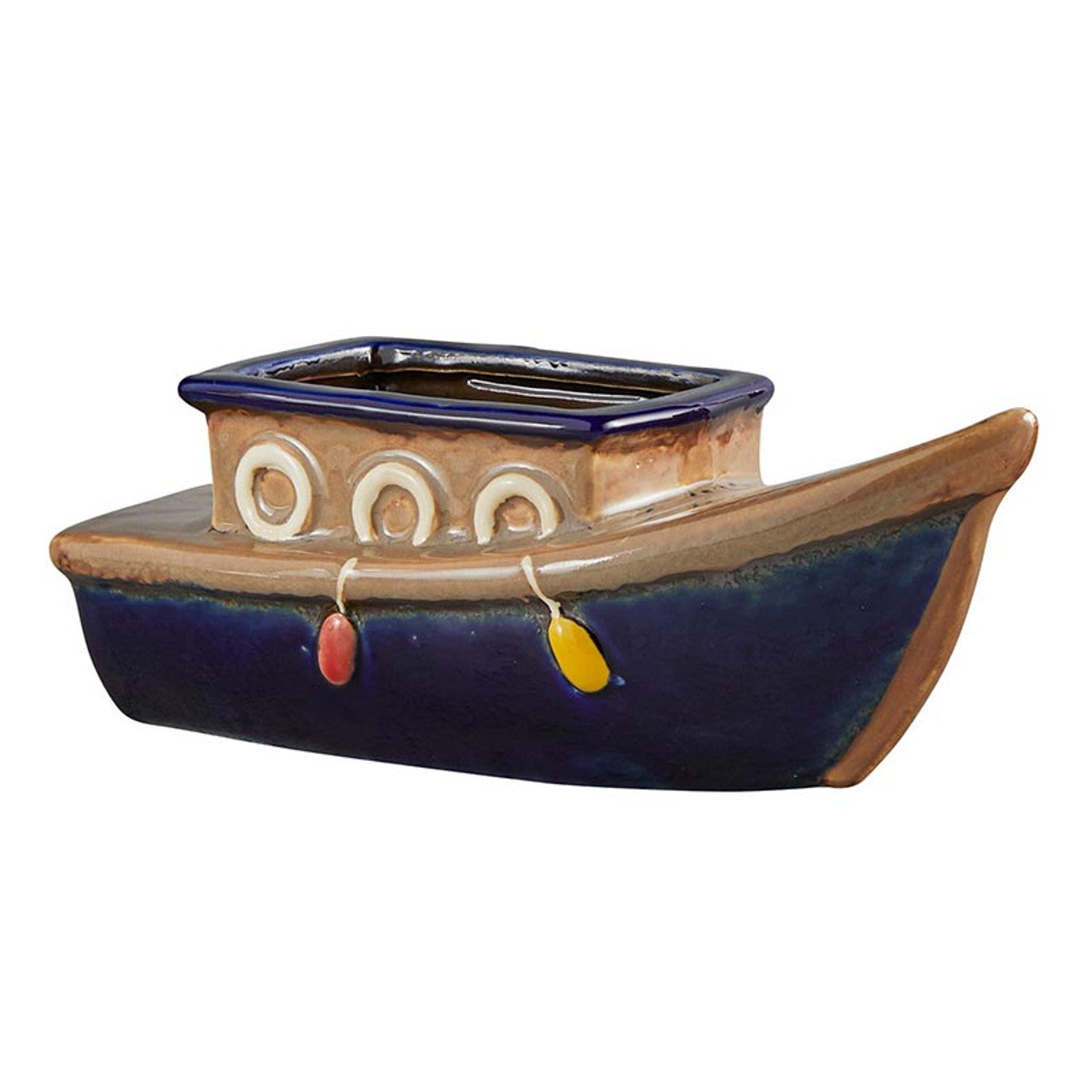 Boat Ceramic Pot Planter | Beach House Coastal Nautical Boat Design | 9" x 3.5" x 3"