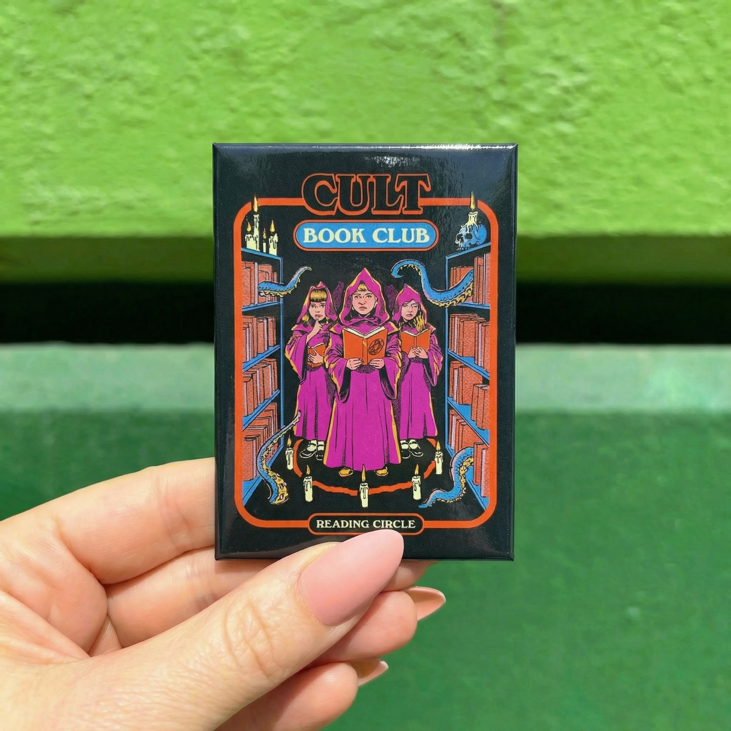 CULT Book Club….Reading Circle Rectangular Fridge Magnet | '80s Children's Book Style Satirical Art by Steven Rhodes | 2.5" X 3.5"