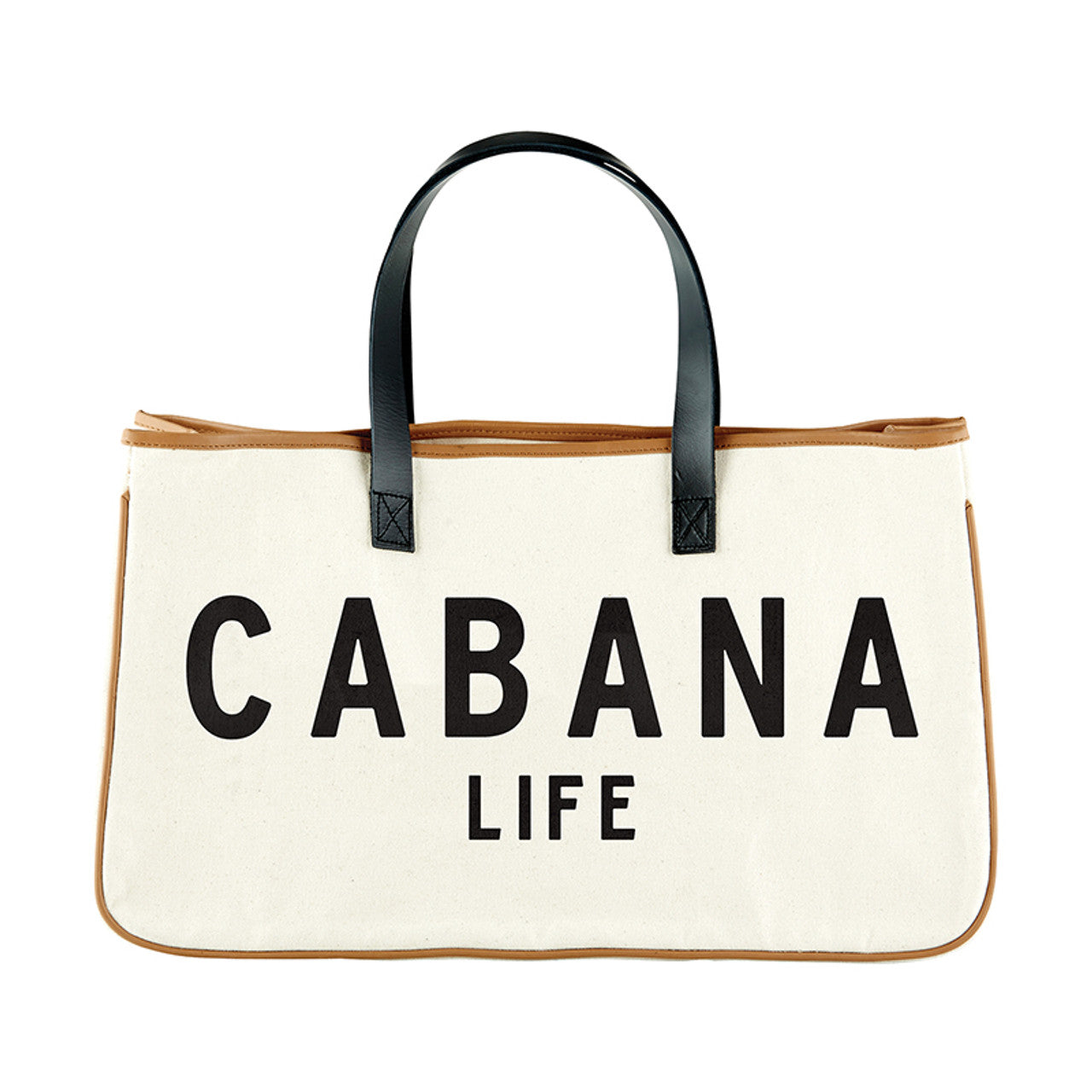 Cabana Life Canvas Tote | Genuine Leather Handles Carry-all Beach Bag | 20" x 11"