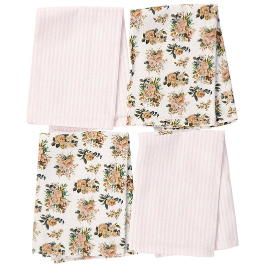 Cabbage Rose Cotton Linen Napkin Set of 4 | 15" x 15"