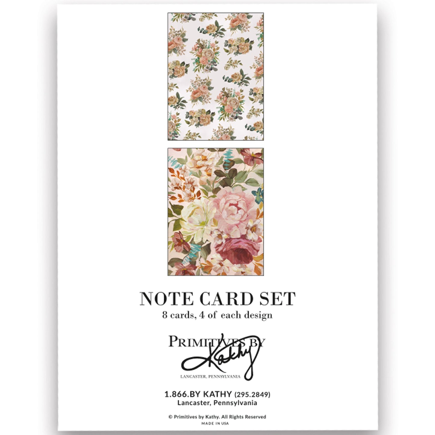 Cabbage Rose Watercolor Note Card Set of 8