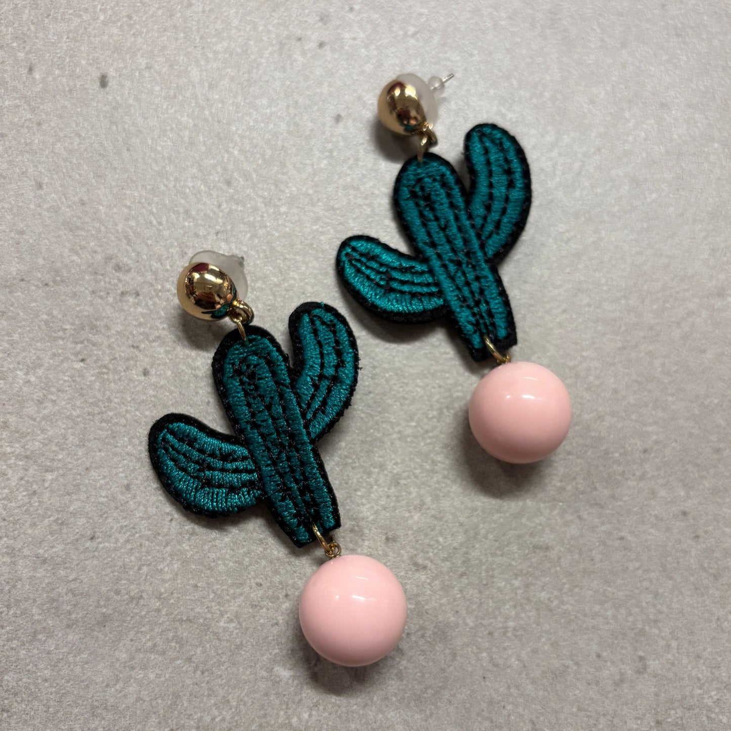 Cactus Applique Earrings in Pink or Yellow