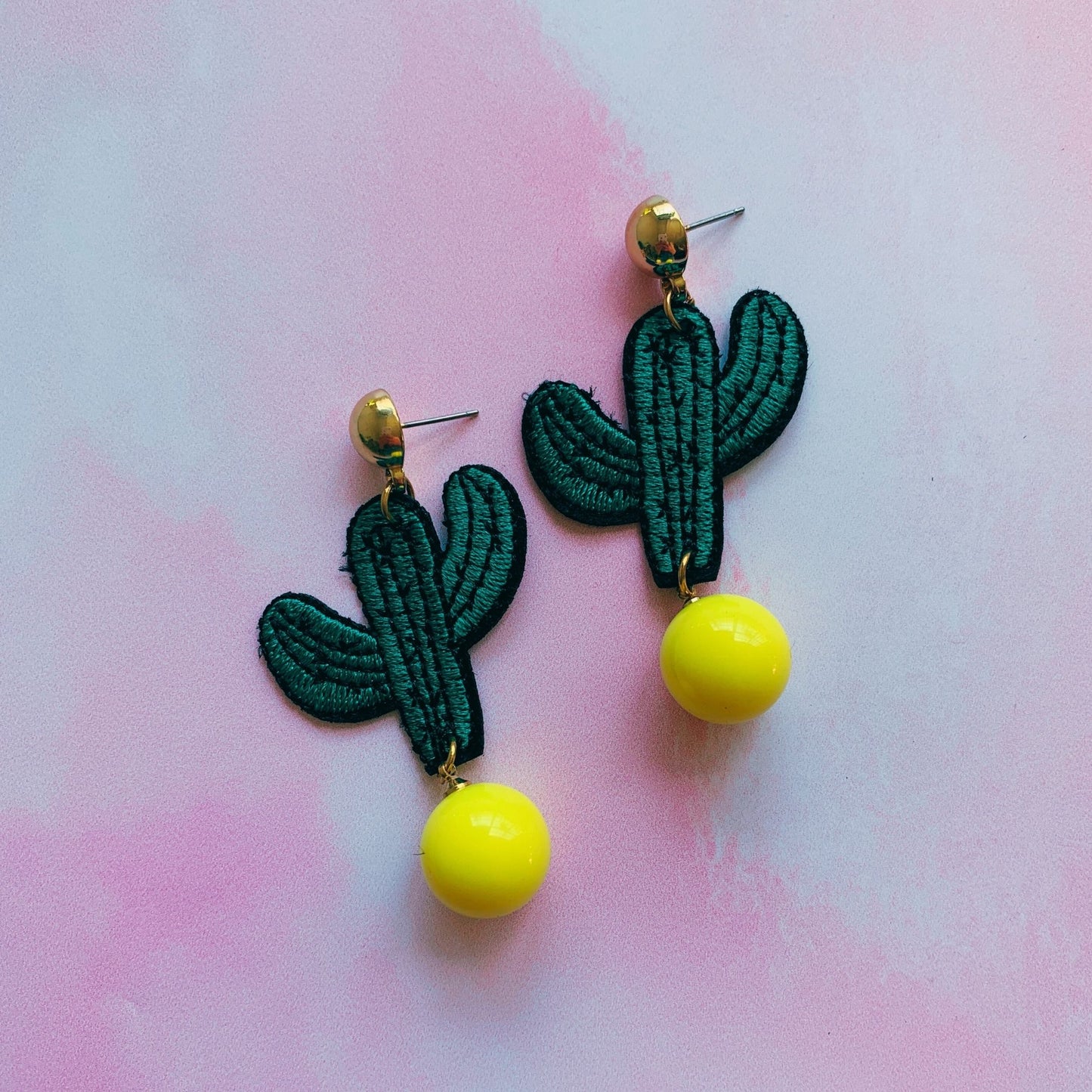 Cactus Applique Earrings in Pink or Yellow