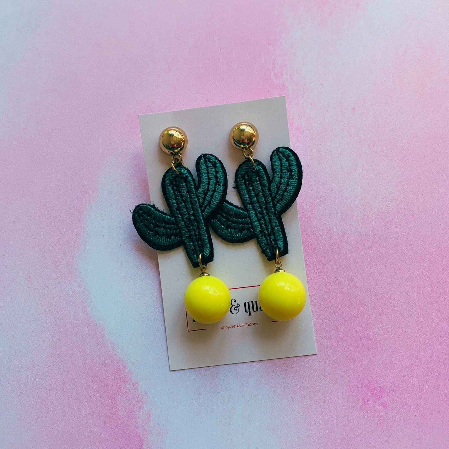Cactus Applique Earrings in Pink or Yellow