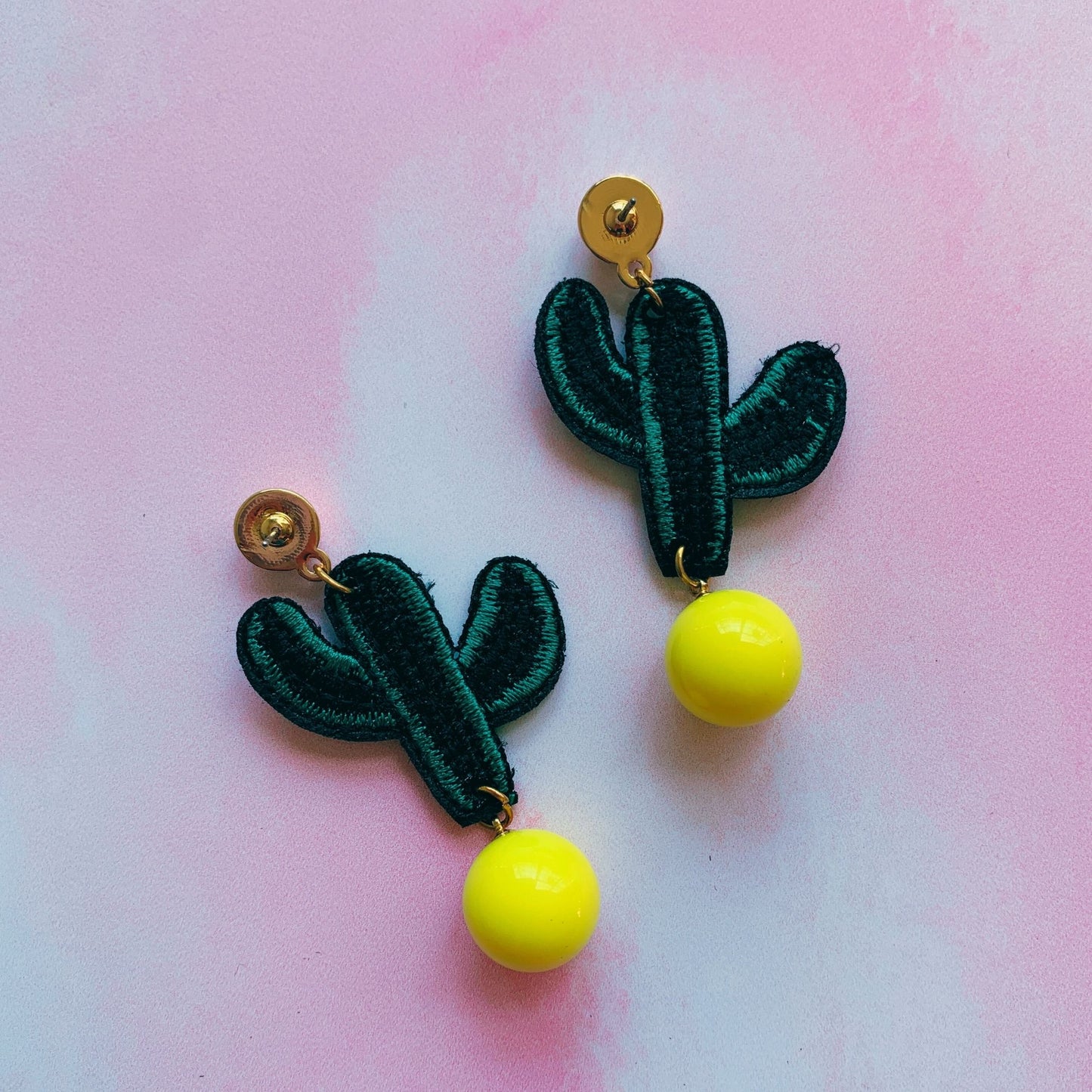 Cactus Applique Earrings in Pink or Yellow