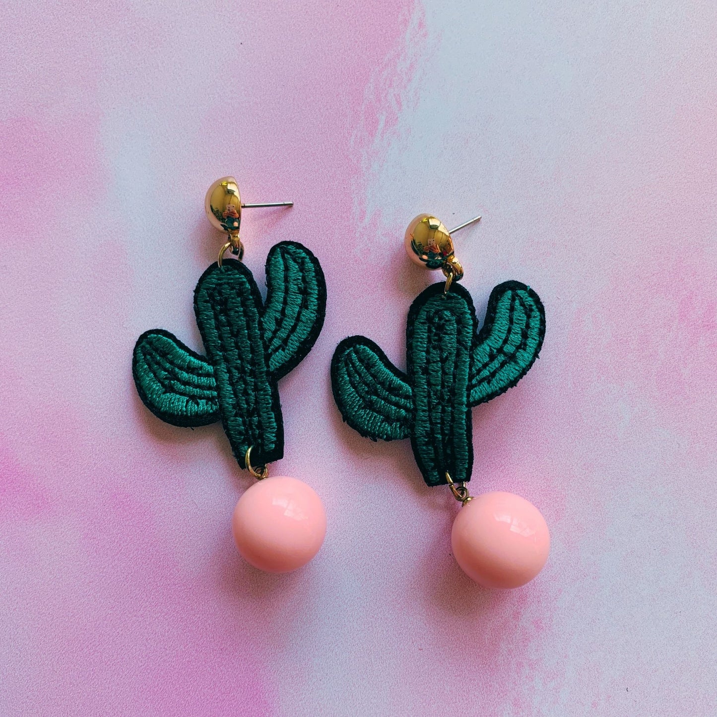 Cactus Applique Earrings in Pink or Yellow