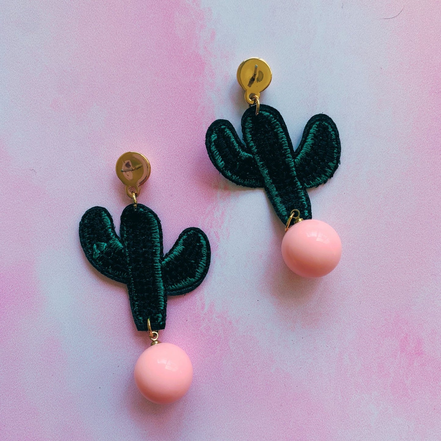 Cactus Applique Earrings in Pink or Yellow