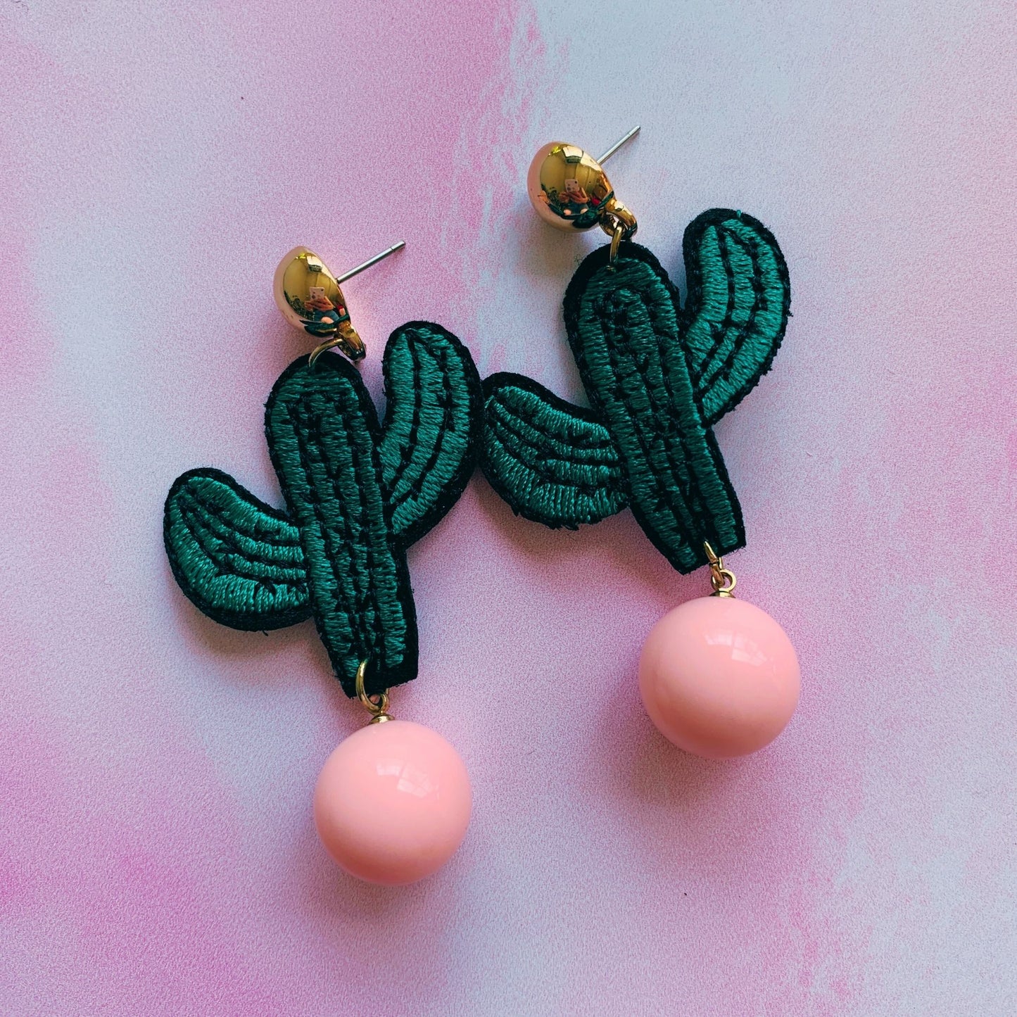 Cactus Applique Earrings in Pink or Yellow