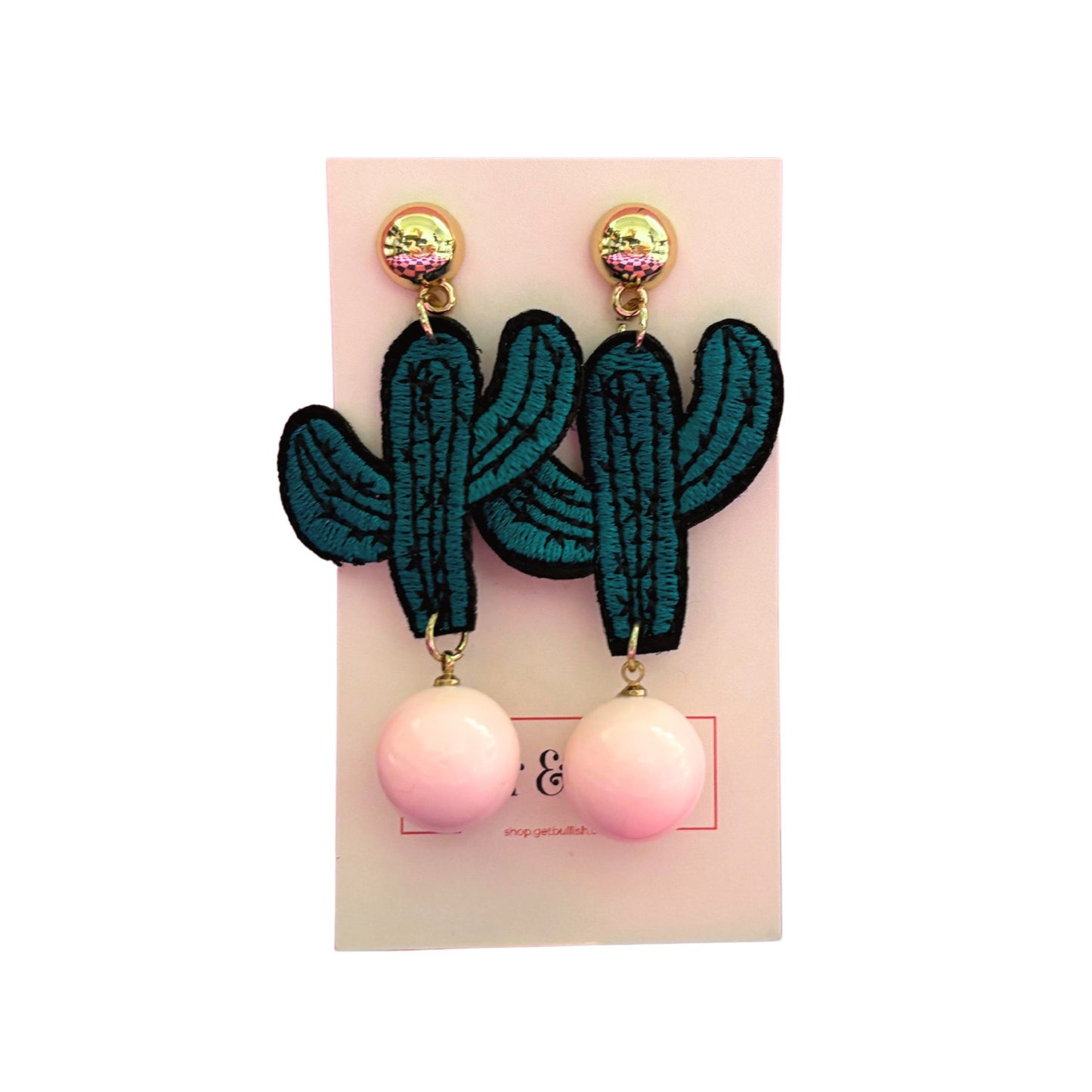 Cactus Applique Earrings in Pink or Yellow