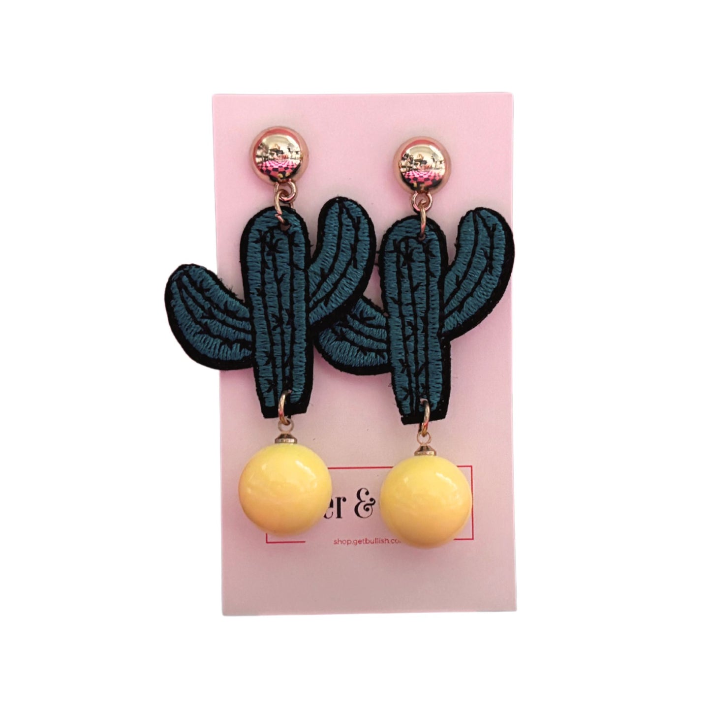 Cactus Applique Earrings in Pink or Yellow