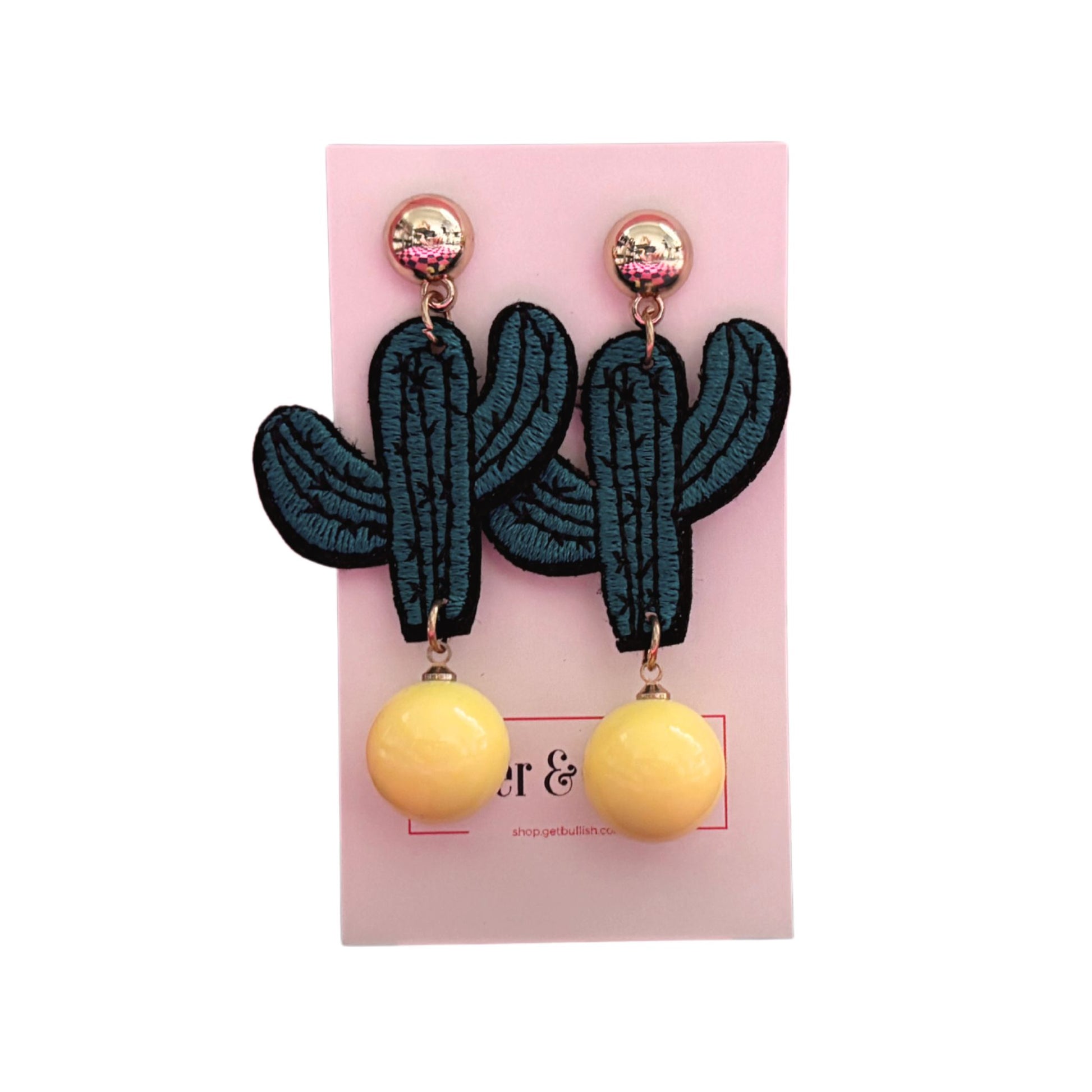 Cactus Applique Earrings in Pink or Yellow