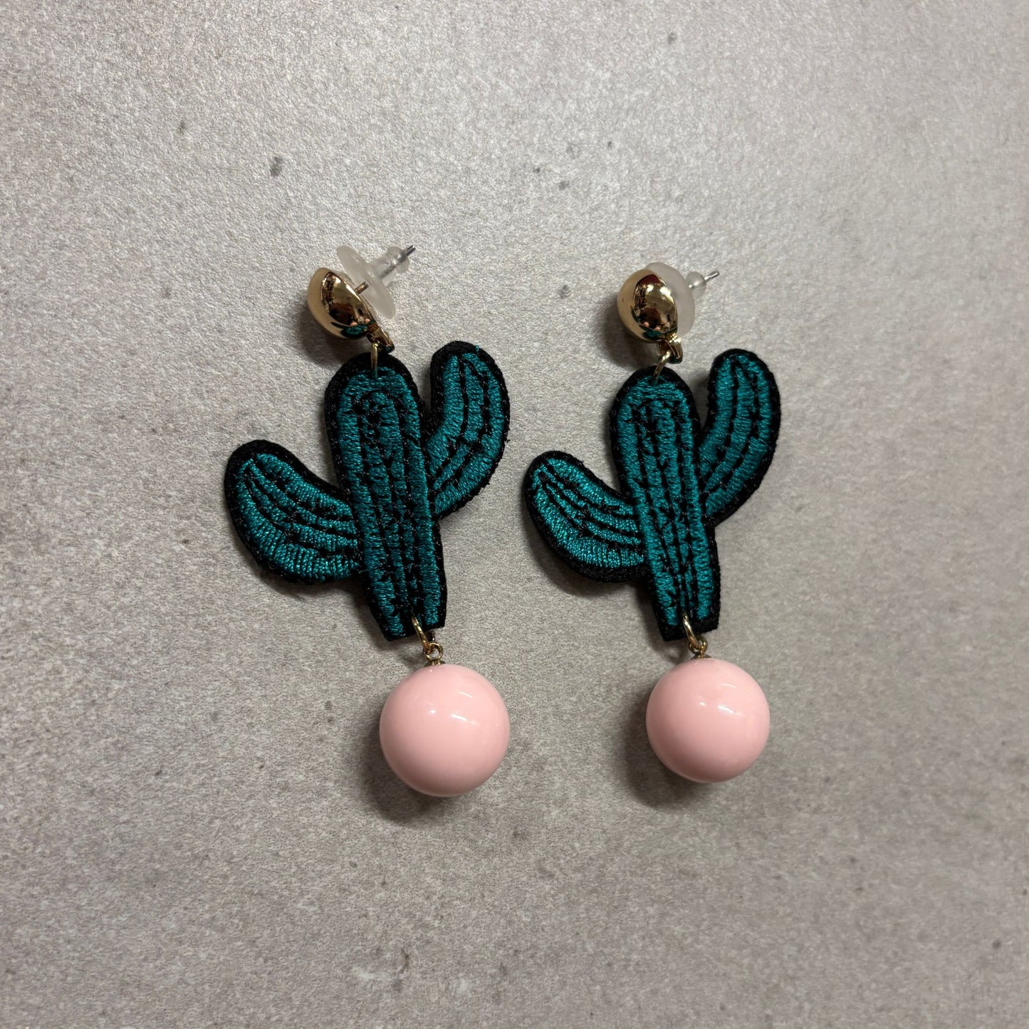 Cactus Applique Earrings in Pink or Yellow
