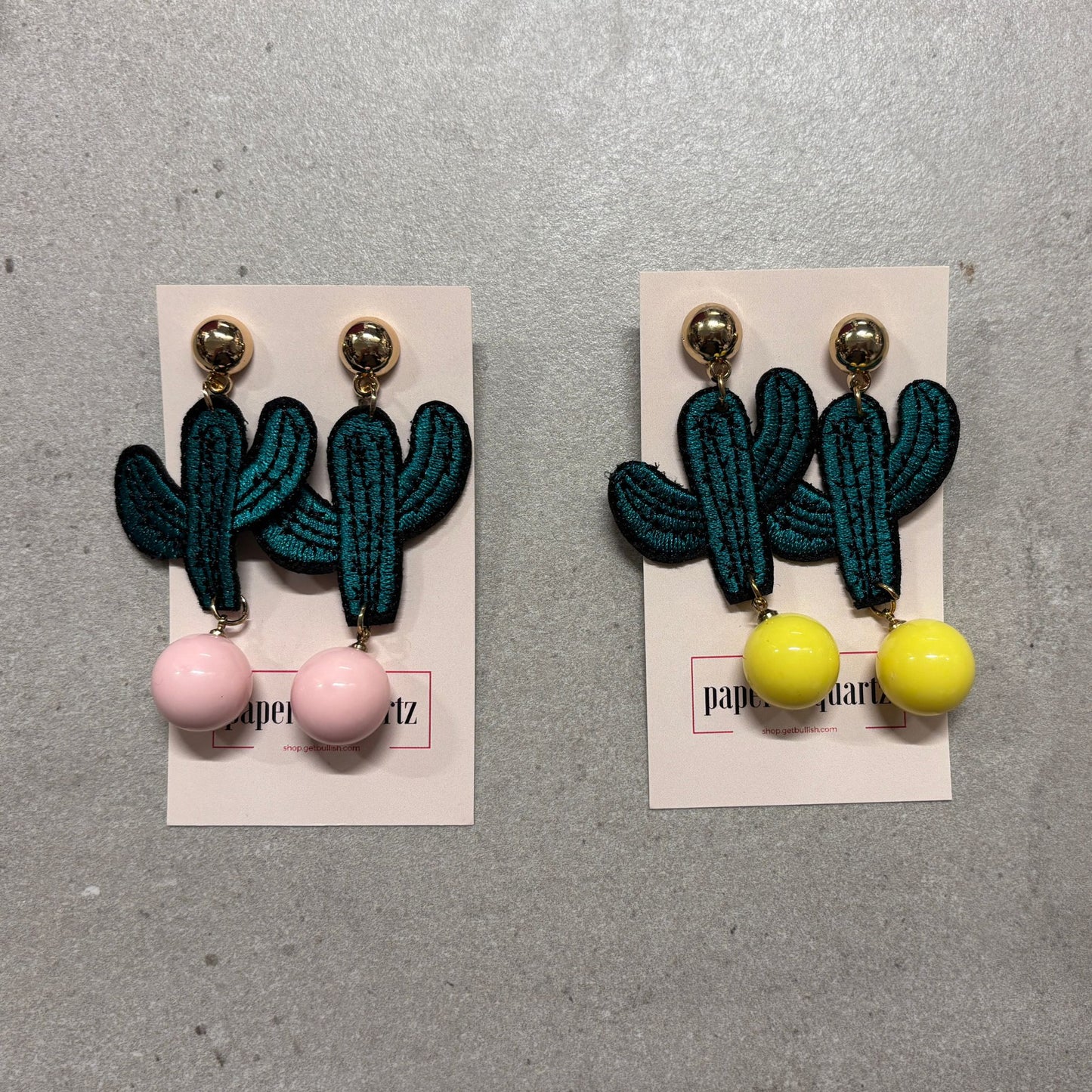 Cactus Applique Earrings in Pink or Yellow