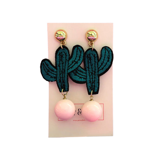 Cactus Applique Earrings in Pink or Yellow