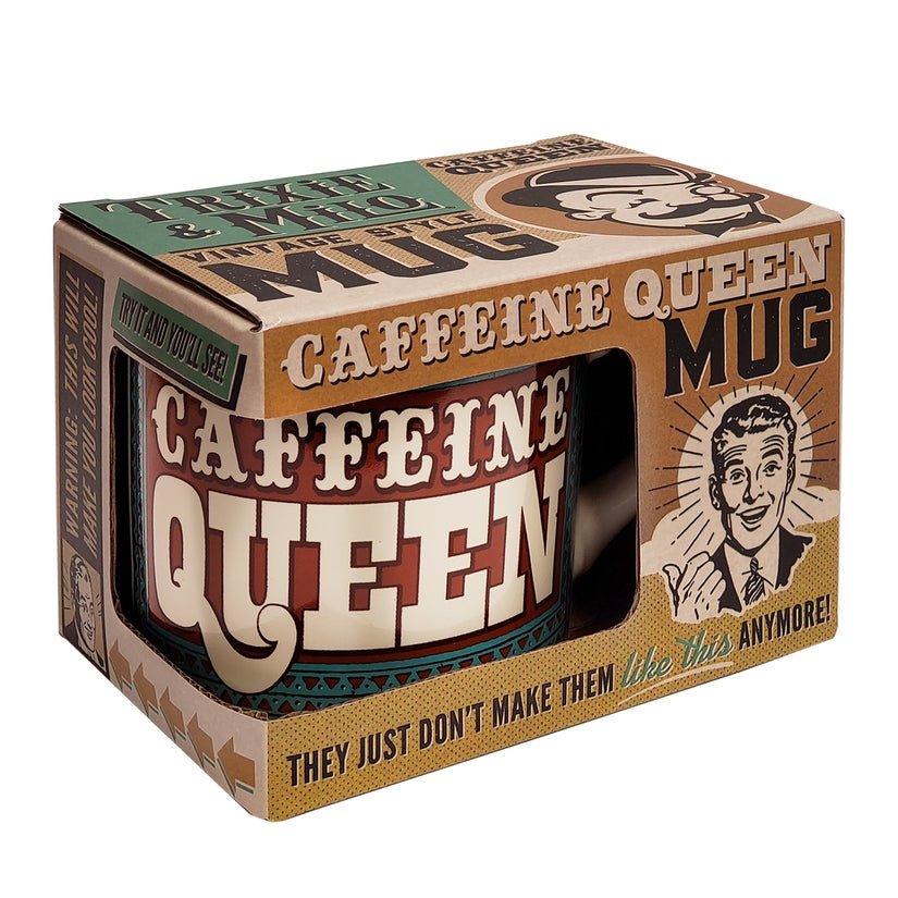 Caffeine Queen Ceramic Mug | Vintage Style | Design on Both Sides | In a Gift Box