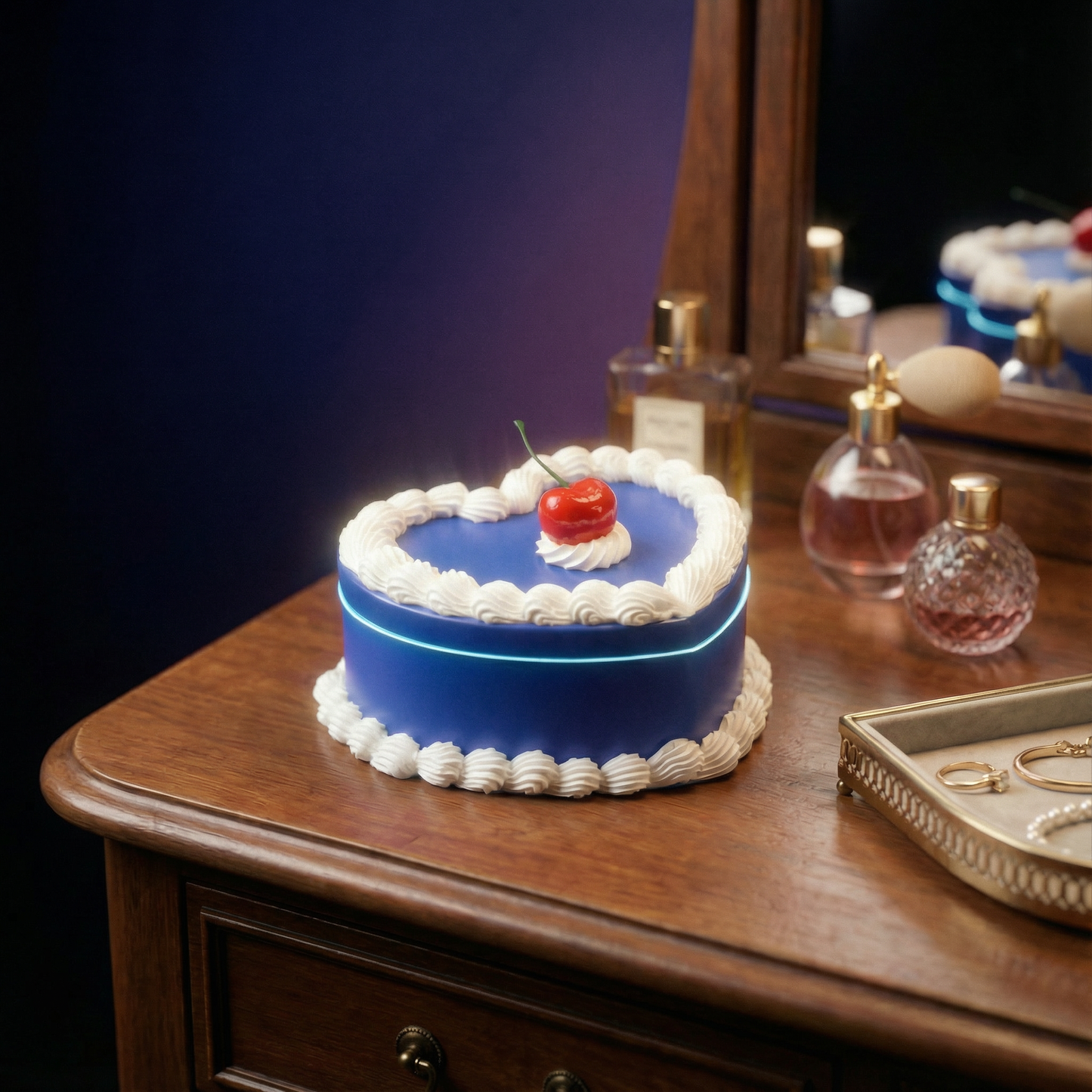 Cake Jewelry Box | Hand Decorated Small Heart Cake Storage Box in Blue or Pink