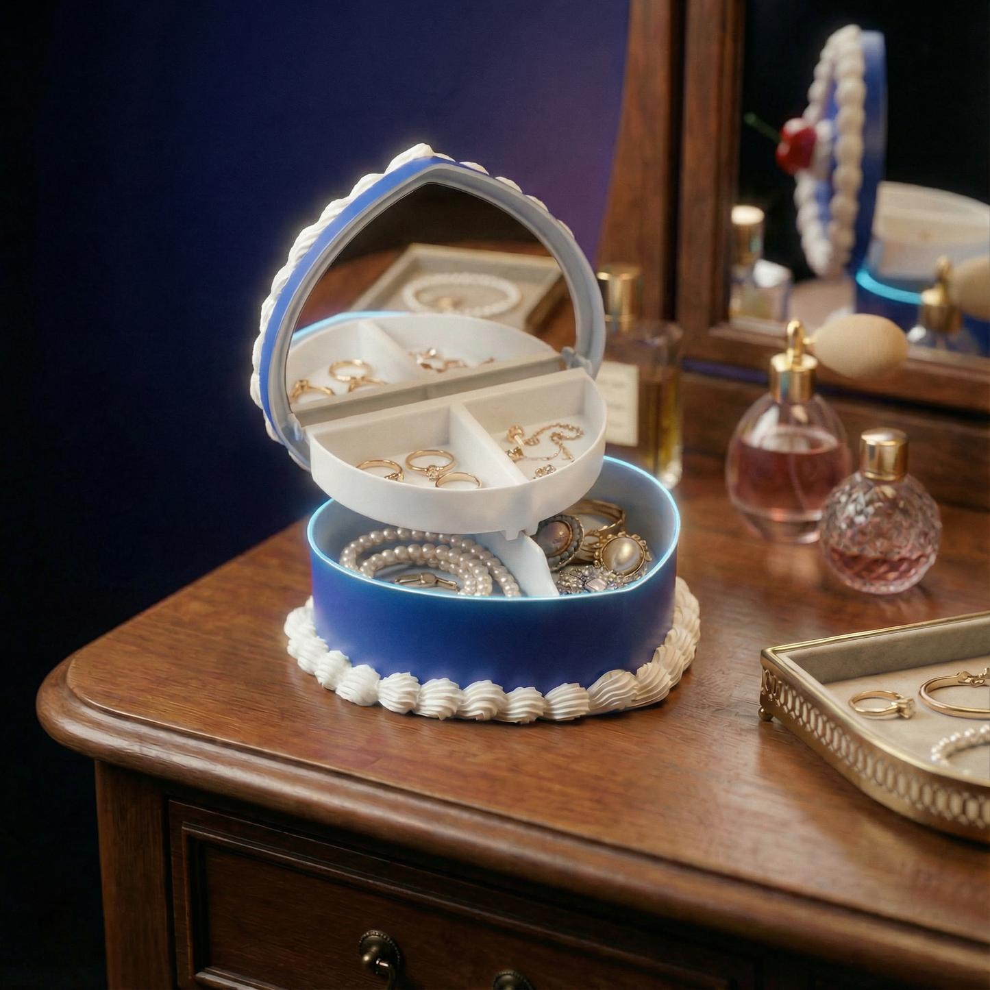 Cake Jewelry Box | Hand Decorated Small Heart Cake Storage Box in Blue or Pink