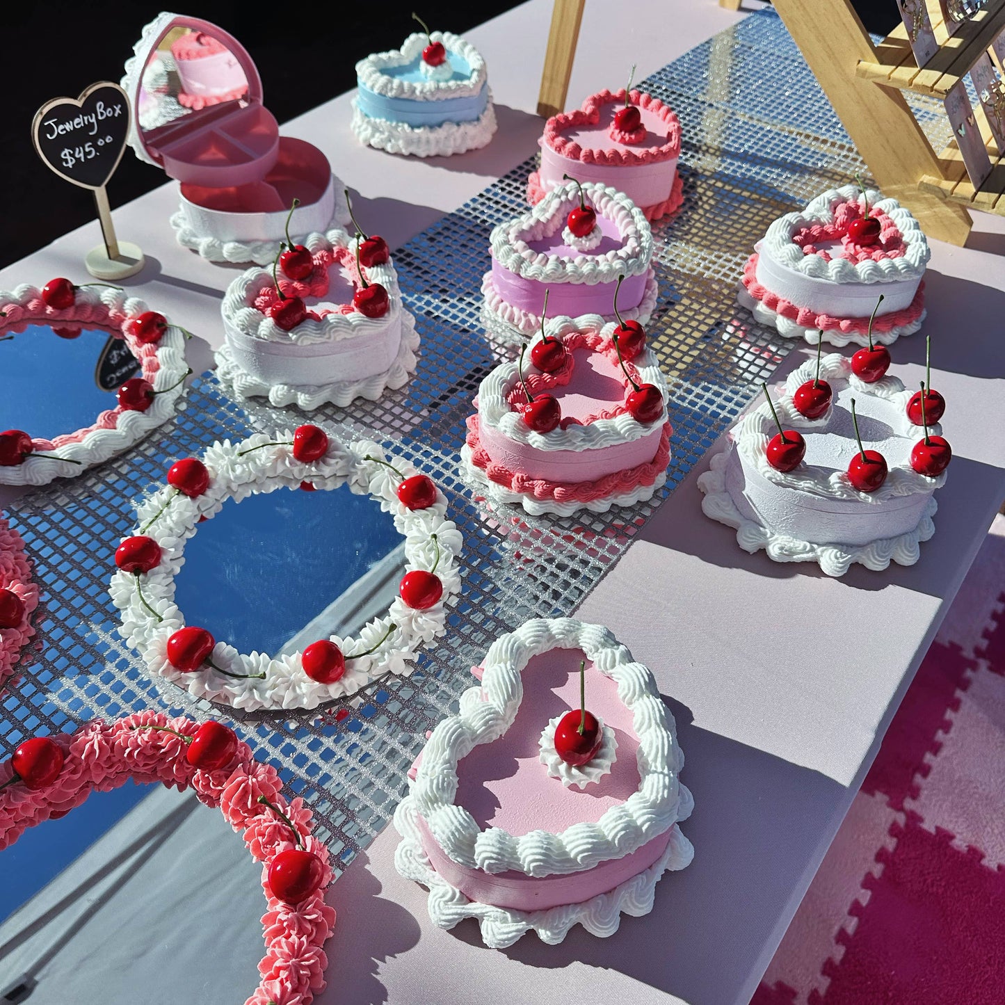 Cake Jewelry Box | Hand Decorated Small Heart Cake Storage Box in Blue or Pink