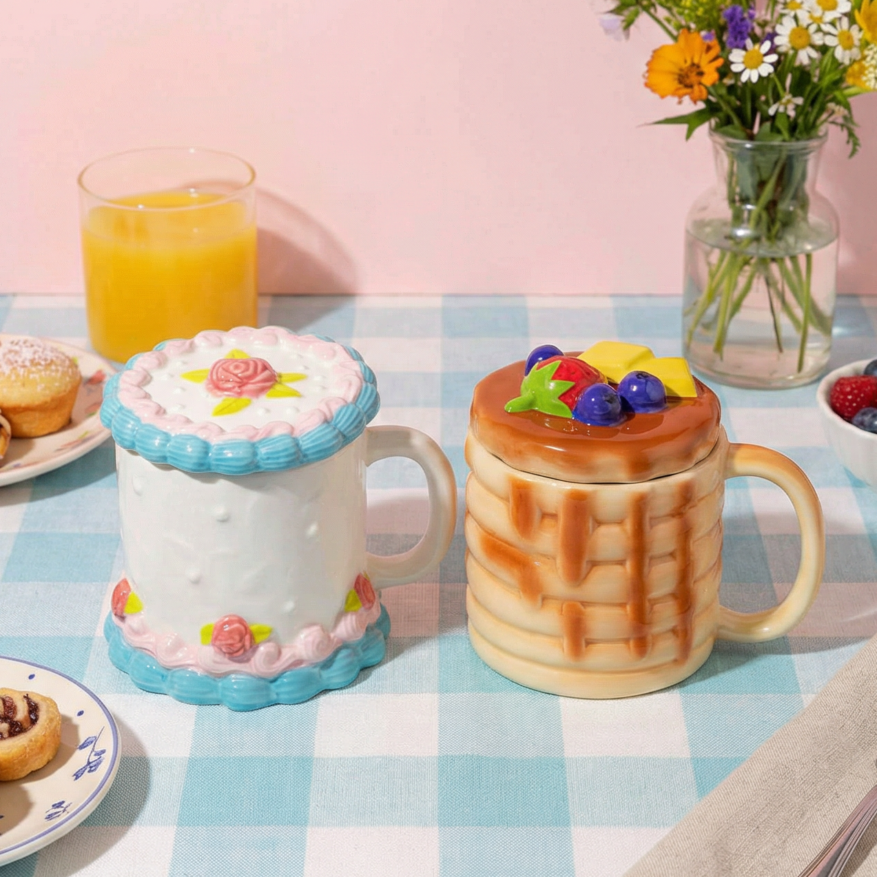 Cake Mug and Pancake Mug Set | Graphic Coffee Tea Cup