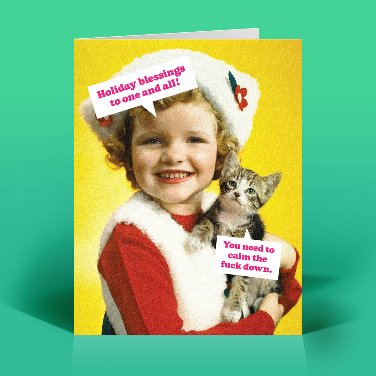 Calm the Fuck Down Kitten Funny Holiday Card