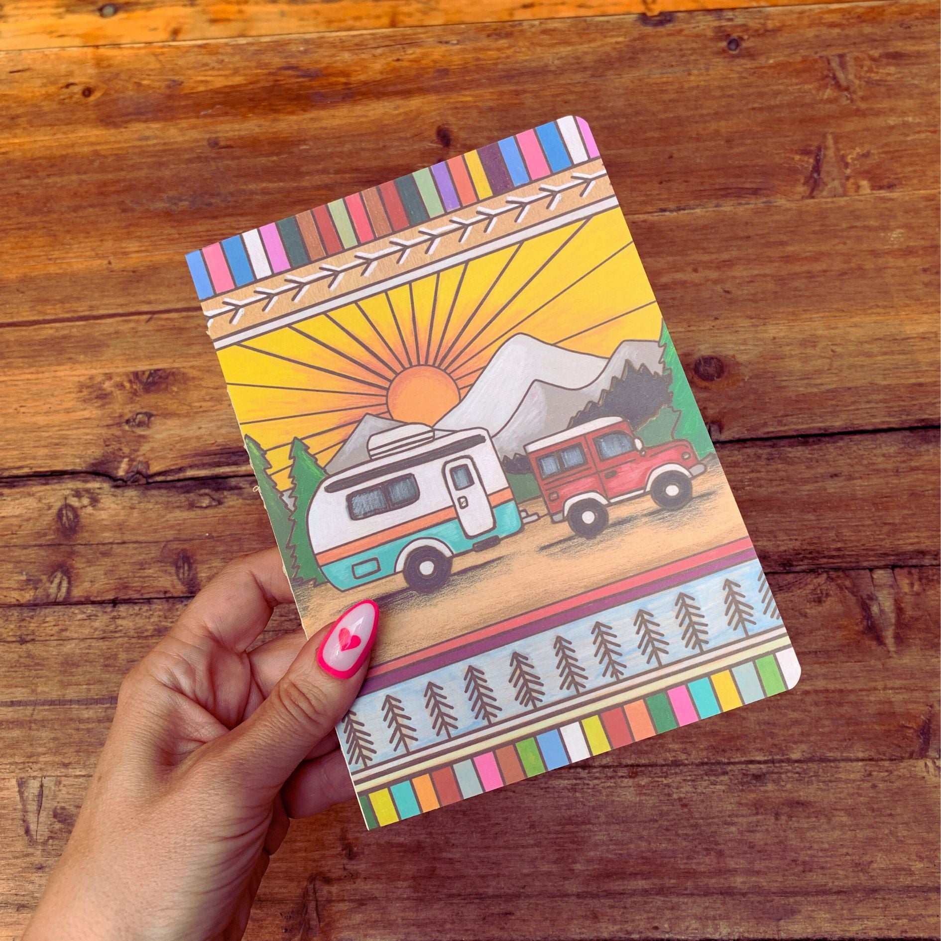 Camper Double-Sided Journal | Wood Burned Camper Trailer Art Designs Notebook