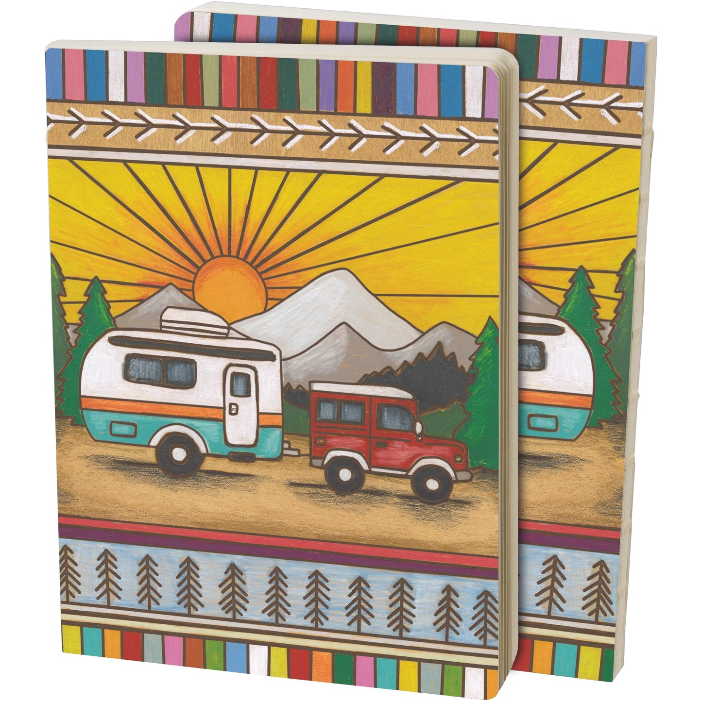 Camper Double-Sided Journal | Wood Burned Camper Trailer Art Designs Notebook