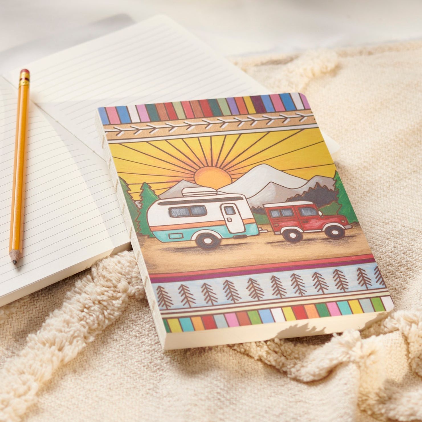 Camper Double-Sided Journal | Wood Burned Camper Trailer Art Designs Notebook