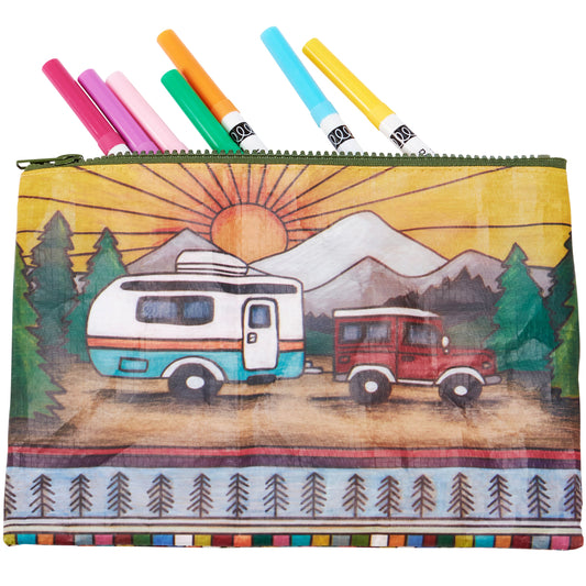 Camper Zipper Pouch | Camping Themed Purse Pencil Case Organizer | 9.50" x 7"
