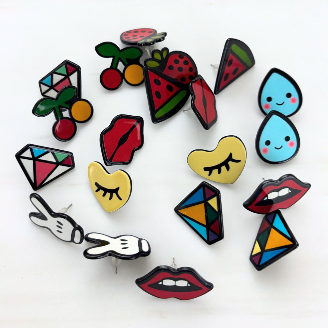 Pop Art High Gloss Statement Stud Earrings | 10 Designs to Choose From