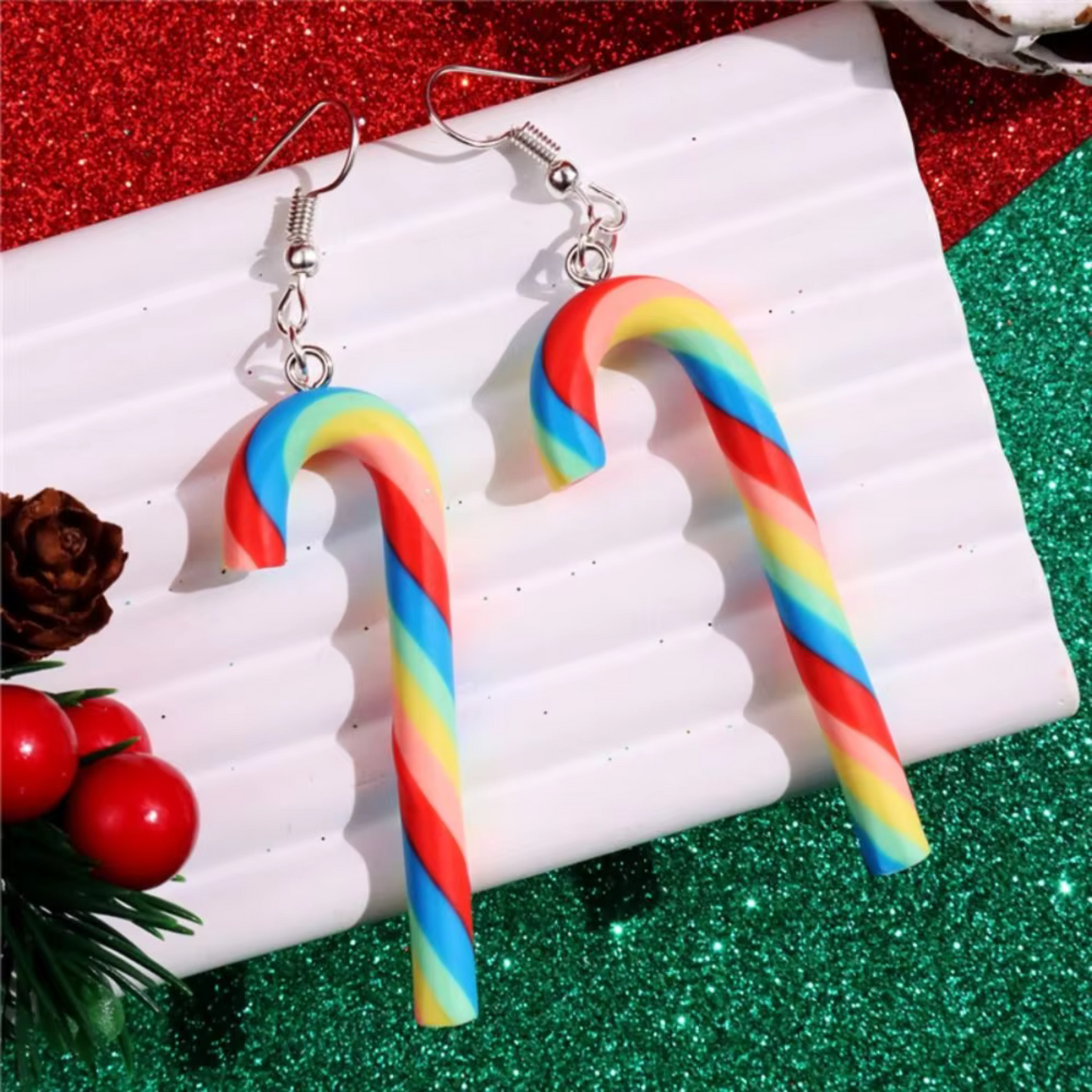 Candy Cane Earrings in Candy Stripe or Rainbow