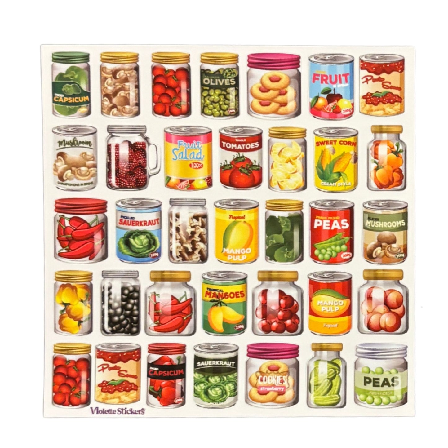 Cans and Jars of Food Stickers | 4" x 4" Stickers | 2 Sheets